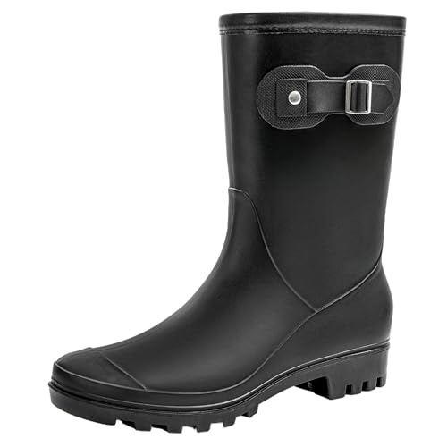 Women’s Mid Calf Rain Boots Waterproof Fashion Garden Shoes Anti-slipping Rainboots For Women Comfortable Insole Light Rain Shoes