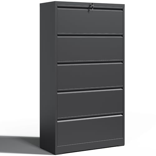 OPTYMIRA 5 Drawer Lateral File Cabinet with Lock,Heavy Duty Large Metal Filing Cabinet Home Office Horizontal File Cabinets Wide Steel Cabinet for Legal/Letter Size File,Assembly Required