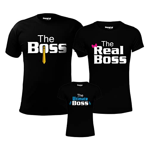 Image of Hangout Hub GiftsCafe.MWG1 Family Tshirt | Best Dad Mom Daughter Ever Printed Tees | Regular Fit Twinning T-Shirts (Cotton | Pack of 3 | Black)