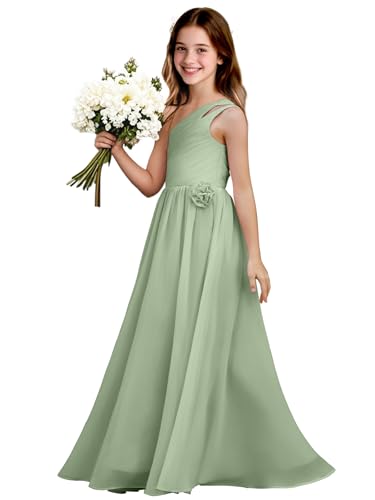 Chiffon Flower Girls Dresses One Shoulder Junior Bridesmaid Dress Girls Wedding Party Dress