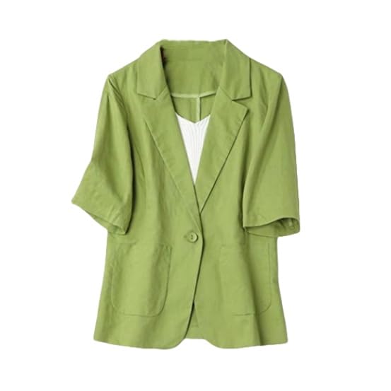 Blazers De Mujer, Elegante Chaqueta De Manga Corta Chaqueta Bolero De Lino De Algodón Ligero Chaquetas De Verano Solapas De Muesca Bolsillo Slim Fit Chaqueta De Oficina De Negocios Trajes Cárdigan