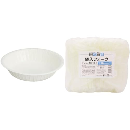 【セット買い】大和物産 使い捨て 紙皿 業務用 ペーパープレート 15cm 50枚入 + プラスチックフォーク 袋入り 使い捨て 食器 アイボリー 長さ16cm 使い捨てカトラリー 業務用 100本入