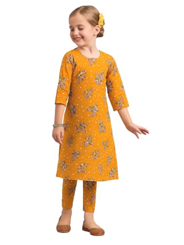 Image of A.T.U.N. (ALL THINGS UBER NICE) Girls Printed 3 /4 Sleeve Kurti and Pant Set | Stylish Traditional Ethnic Wear Salwar Suit Set for All Ocassions
