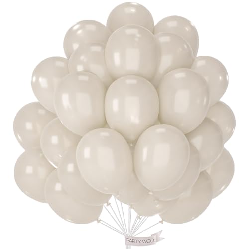 PartyWoo Pearl Beige Balloons 50pcs 12 Inch Off White Sand Cream Ivory Latex Helium Balloons for Graduation Anniversary Engagement Wedding Bridal Baby Shower Birthday Party Decorations White-Z41
