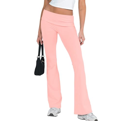 SVALIY Womens Flare Leggings Yoga Pants Women Fold Over Bootcut Lounge Workout Pant Pink XS 34