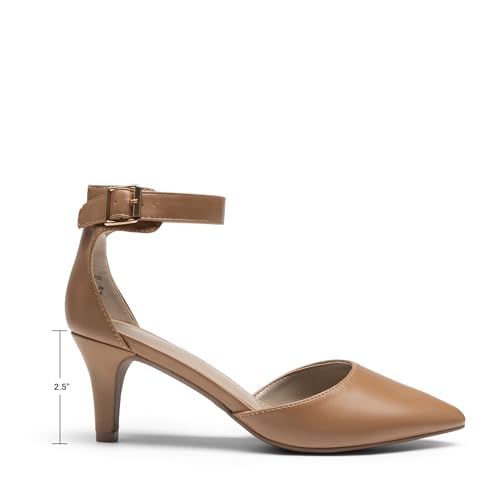 Image of DREAM PAIRS Women's Kitten Heels Ankle Strap Pumps | 2.5 inch Kitten Heel, Classic Closed Pointed Toe, Ankle Strap, Soft Insole, Versatile for Wedding Party Work