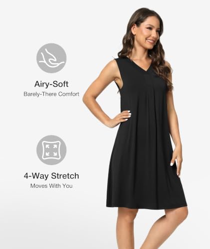Image of GYS Cooling Bamboo Viscose Nightgowns for Women, Lightweight Sleeveless V Neck Sleep Shirt for Hot Sleepers, Soft Night dress