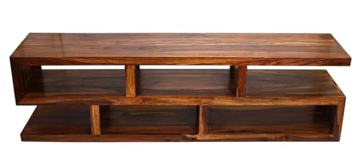 Image of Timber Taste Sheesham Wood Tv Unit with Open Shelf for Living Room |Tv Organizer Cabinet for Bedroom (SLINE)(Natural Teak)