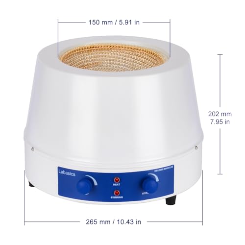 Labasics Heating Mantle, Heating and Stirring Electromantles Electrothermal Lab Heating Mantle with Magnetic Stirrer 0-1400 RPM Temperature Control 110V/450℃ 350W, 1000 ml