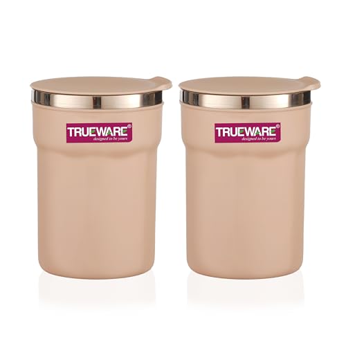 Image of Trueware ACE 275 ML Inner Steel Outer Plastic Insulated Coffee Cup /Mug /Tumbler Set of 2 for Hot and Cold Drinks, BPA-Free, Food Grade - Ideal for Car, Home, Office, Travelling (Pink)