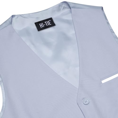 Image of Hi-Tie Men's Formal Suit Vest Solid Fit Vest for Men 3 Pockets V Neck Waistcoat Business Wedding Casual