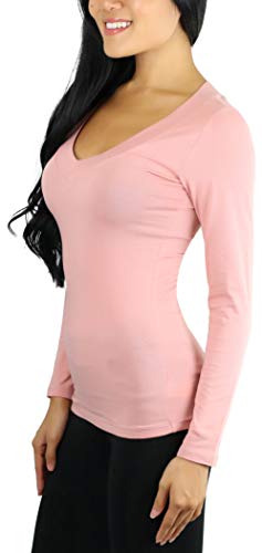 ToBeInStyle Women's Long Sleeve V-Neck T-Shirt (Medium, Mauve)