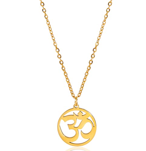 Necklace For Women- Aum Om Ohm Sanskrit Symbol Round Pendant Beaded Double Layer Chain Charm Necklace,Hinduism Yoga Sanskrit Personalized Amulet Dainty Pendant Necklace Jewelry (single chain - gold)