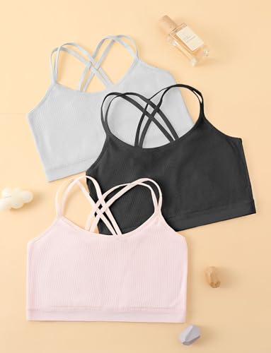 Happy Cherry Training Bras for Girls Criss Cross Back Teen Sports Bras Cotton Padded Seamless Youth Bralette 8-10 Years Old2