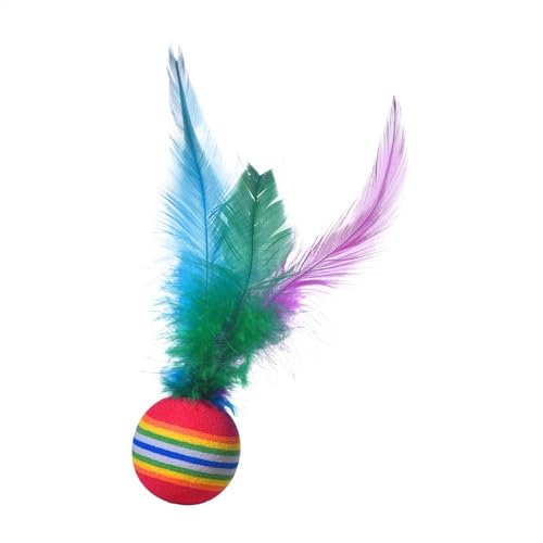 Juguete de pelota de gatito – Pelota inflable interactiva con plumas naturales | Juego de entretenimiento para cachorros de raza pequeña y grande