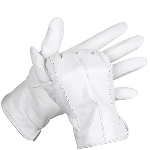 Guantes de Cuero Blanco Guantes cálidos con Forro Corto de Piel de Oveja para Mujer