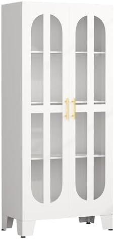 61" Metal Kitchen Pantry Storage Cabinet with 2 Acrylic Glass Doo...