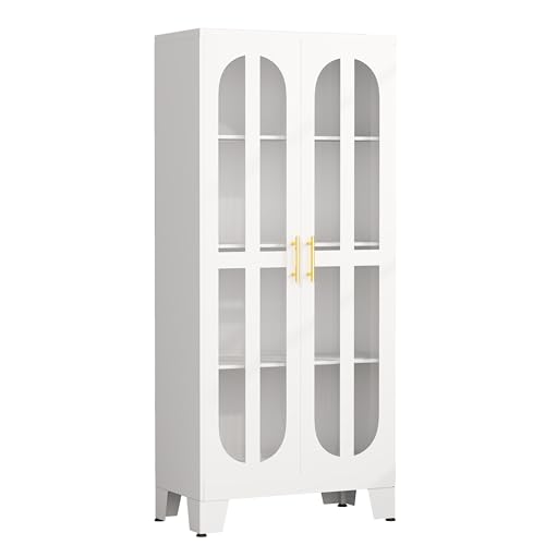 61" Metal Kitchen Pantry Storage Cabinet with 2 Acrylic Glass Doo...