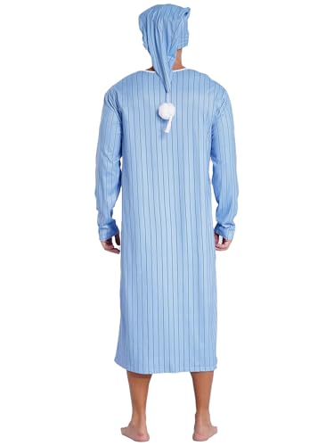 Men's Casual Pajama Sets Long Sleeve Striped Robe Pullover Nightshirt Sleeping Cap with Pom Balls3