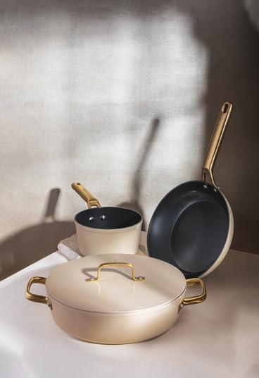 Arcos Seria Samoa Iconic | Nieprzywierająca patelnia ceramiczna 24 cm | Kute aluminium | Nadaje się do każdej kuchni | Uchwyt ze stali nierdzewnej | Możliwość mycia w zmywarce | Beżowy | BEZ