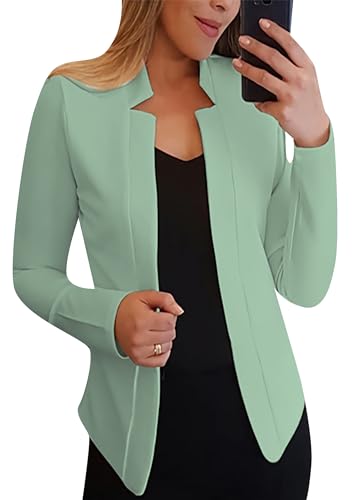 WIWIQS Womens Open Front Solid Color Blazer Office Plus Size Long Sleeve Lightweight Slim Fit Jackets Blazers
