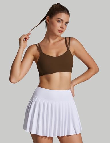 Image of Yoga Sports Workout Bras for Women Seamless Molded Cup Spaghetti Double Strap Bra Wirefree Scoop Neck Tank Top Bras