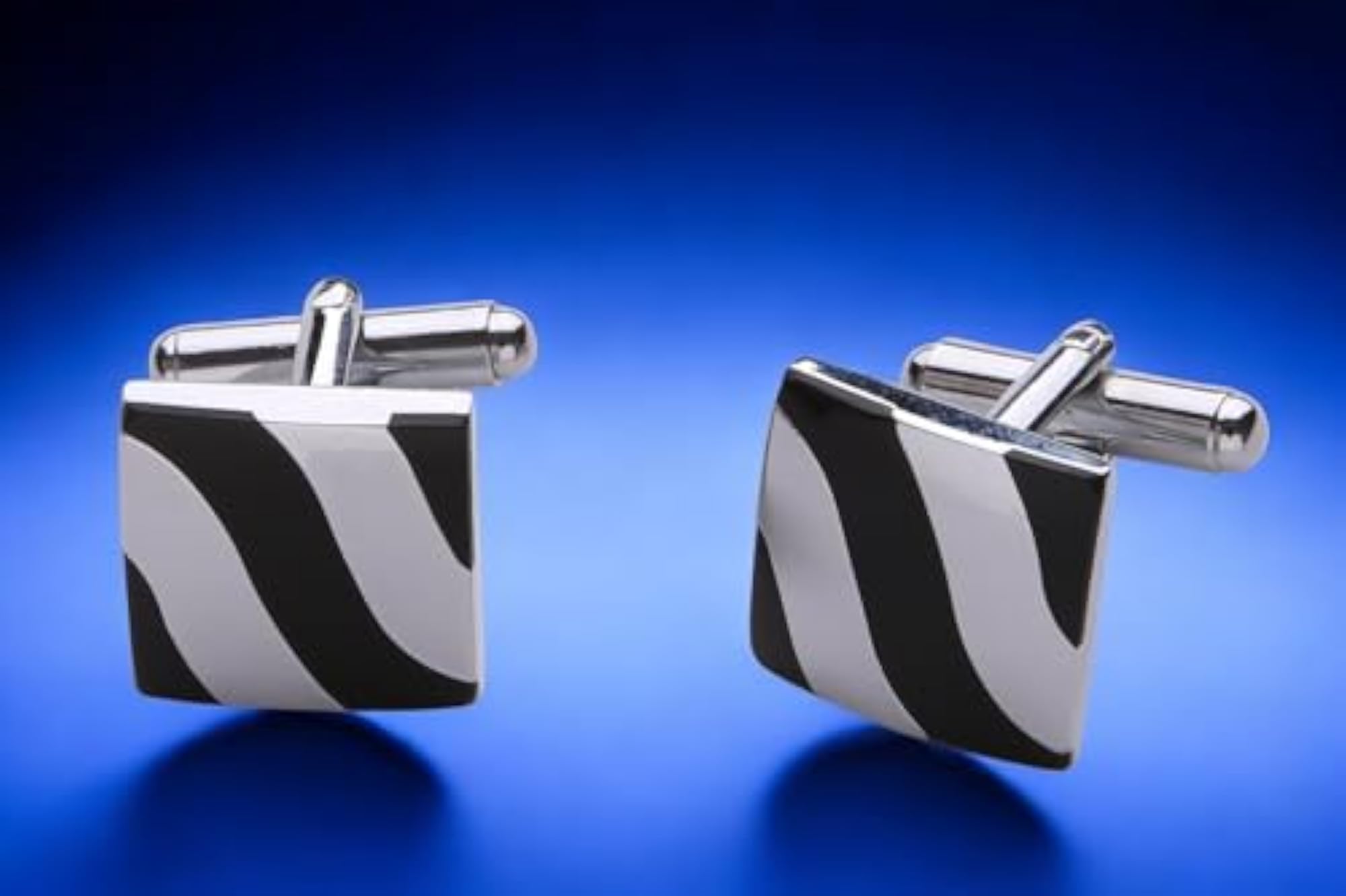 Men's Square Brass Cufflinks in Silver and Black