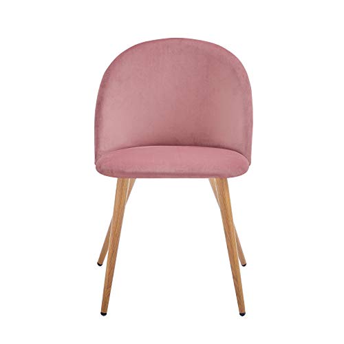 Symylife Dining Chairs Set of 2, Fashion Kitchen Room Chair Upholstered Velvet Chairs Leisure Side Chairs with Metal Legs, Rose