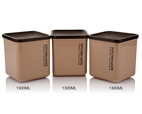 Image of Asian Plastowares - Airtight Rectangular Storage Containers | Set of 3 | 1300ml each | Storage Container for Kitchen | Ideal for dry fruits, chocolates, biscuits, namkeen, snack | BPA Free| Brown