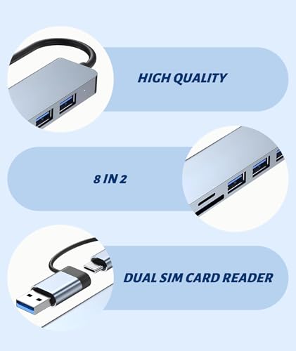 Image of 8-in-1 USB C Hub, USB Hub for Laptop, SD Card Reader, Docking Station for MacBook, PC, Multi USB Port Hub, Type C Hub, USB Extension, Card Reader