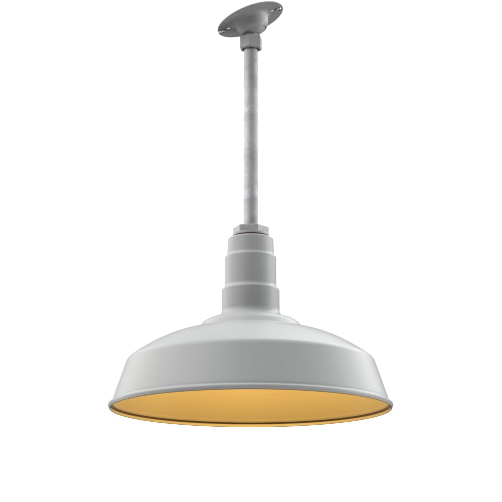 12" Sloped Stem Barn Light Pendant 16" Dome | Garage | Modern Gray/Brass