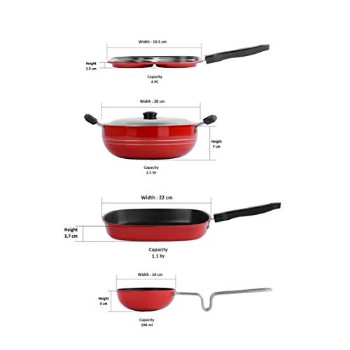 Image of Sumeet 2.6mm Thick Non-Stick Ruz Cookware set (Mini Multi Snack Maker - 19.5cm Dia + Kadhai with Lid - 1.5Ltr capacity- 20cm Dia + Grill Pan - 1.1Ltr Capacity - 22cm Dia + Tadka pan - 10cm Dia)