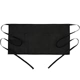 BOHARERS Waist Apron with 3 Pockets - Black Waitress Waiter Server Half Short Aprons Kitchen Restaurant for Women Men Server, 24 X 12