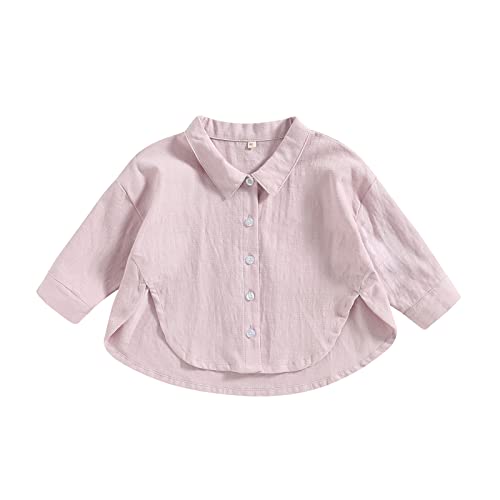 Suagox Toddler Baby Girl Boy Button Down Shirt Casual Long Sleeve Oversized Hippie Tops Irregular Hem Summer Linen Clothes (Pink, 2-3 Years)