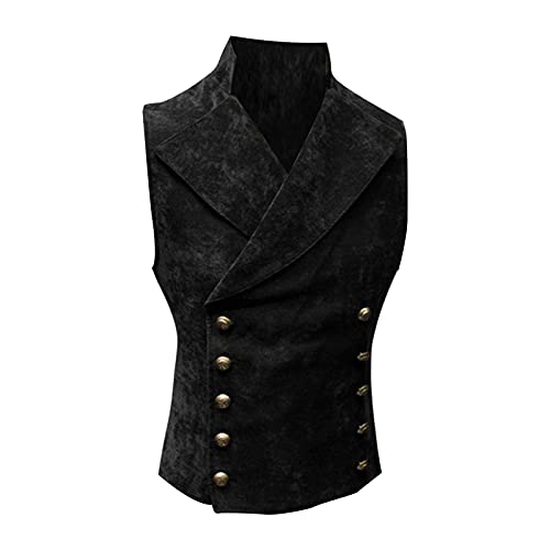 Mymyguoe Herren Weste Steampunk Gothic Karneval Kostüm Vintage Stehkragen Anzugweste Viktorianische Renaissance Smokingweste Zweireihig V-Ausschnitt Anzugwesten Reitwesten Oberteil
