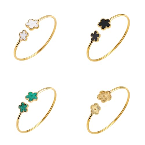 Stainless Steel Double Flower Five Leaf Flower Open Bangle Classic Luxury for Woman Party Popular Jewelry Clove
