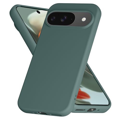 Image of Tobfit Silicone Case for Google Pixel 9 & Google Pixel 9 Pro - Soft Flexible Skin-Friendly Shockproof Protective Matte Cover Dark Green