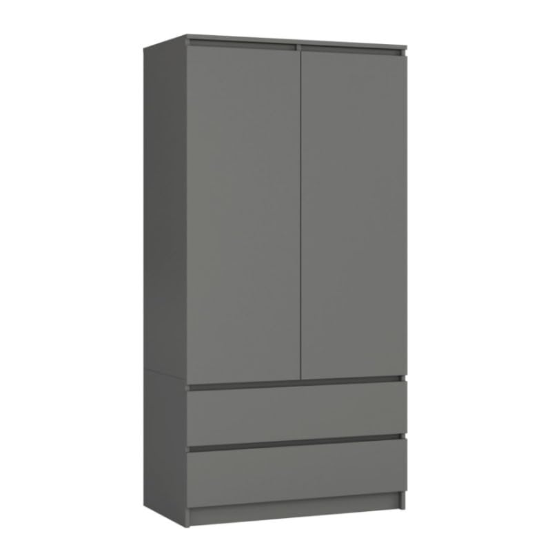 BDW Armoire à 2 Portes, 4 étagères, Penderie, 2 tiroirs, pour Chambre à Coucher, Salon, Couloir, 180 x 90 x 51 cm (Gris)