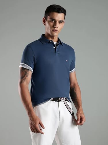 Image of Tommy Hilfiger Solid Regular Fit Cotton Polo T-Shirt