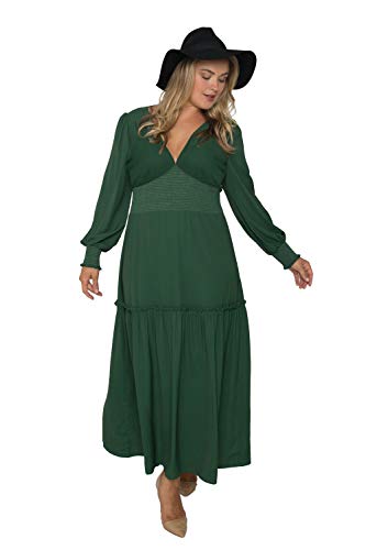 Standards & Practices Plus Size Women's Green Smocked Waist Long Sleeve Maxi Dress Size 1X