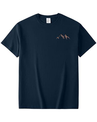 Aiyino Mens Mountain Print T Shirt 100% Cotton Hiking Camping Summer Navy