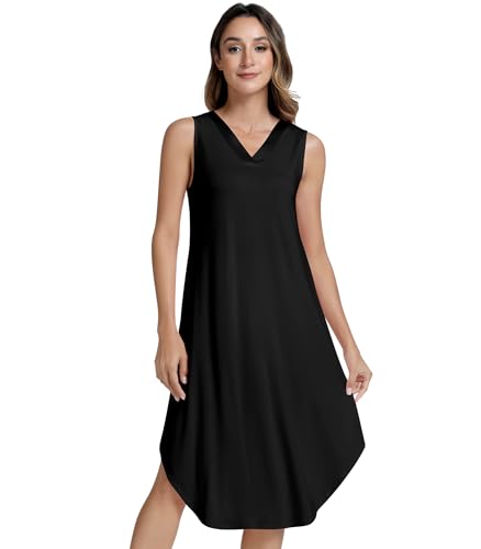 Image of NACHILA Women's Nightgowns-Viscose Made from Bamboo,Sleeveless Tank Night Gown Crew Neck Sleep Dress Cool Sleepshirts