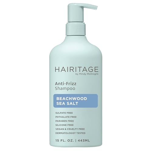 Hairitage Woody Sea Salt Anti-Frizz Shampoo | All Hair Types - Color & Treated Fine to Dry Damaged Sulfate & Paraben Free Removes Build Up Naturally Derived Ingredients Value Size 15 fl.oz.