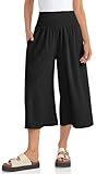 TARSE Wide Leg Capris for Women Gaucho Capri Linen Crop Pants High Waist Pants Casual Summer Ladies Linen Pants Black L