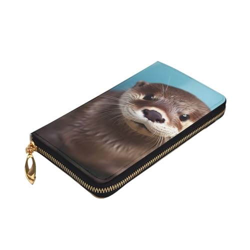 cute otter Wallet for Men Women Long Purse Leather Clutch Large Business Handbag Travel Phone Holder Credit Card Holder Money Case with Zipper Leather Wallets Gift3