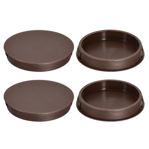Image of uxcell 60mm /2.36 inch Plastic Hole Plugs, 4Pcs Flush Type Panel Round Snap in Fastener Knockout Locking Plugs for Furniture Insert End Caps Panels, Brown