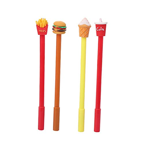 Hinleise Lot de 4 stylos à bille gel à base d'eau avec frites Cola Burger Crème glacée pour étudiant papeterie école et fournitures de bureau