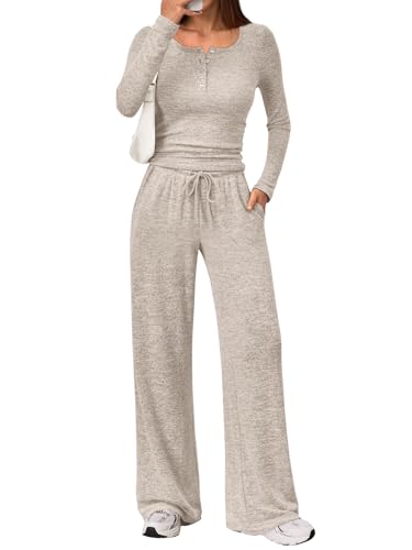 Trendy Queen Women's 2 Two Piece Matching Lounge Sets Fall Winter Airport Fashion Outfits Sweater Wide Leg Pants Sweat Suit Travel Cute Old Momey Clothes Casual Workout Sweatsuit Loungewear 2026