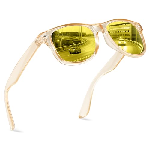 Image of FEIDUSUN Night Vision Driving Glasses for Men Women, Anti Glare Polarized Nighttime Glasses Yellow Lens