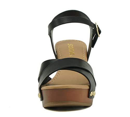 Image of Soda MIGUEL ~ Women Crisscross Band Fashion Chunky Platform Block Mid Heel Sandal with Ankle Strap and Stud